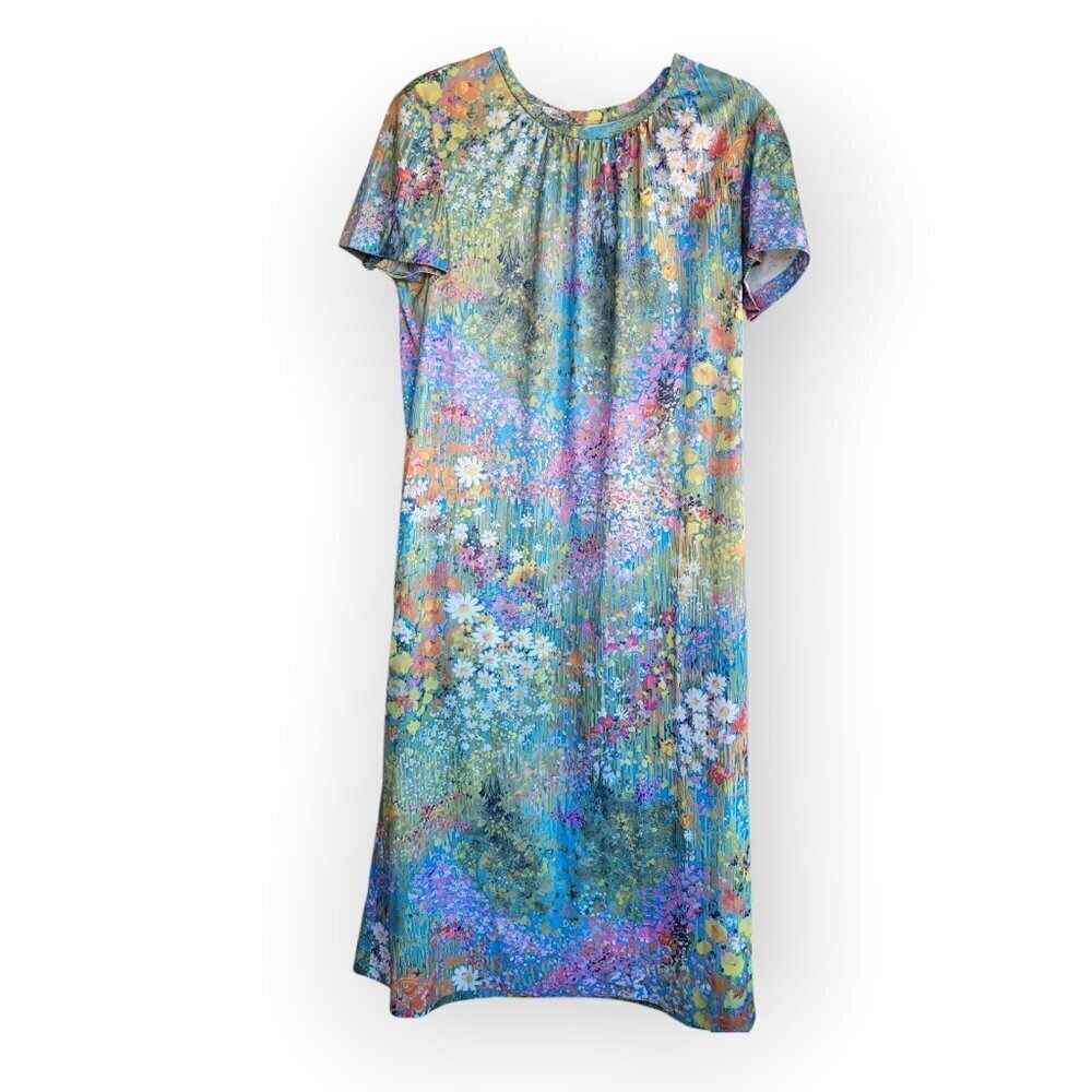 Sandy Gray Vintage Floral Dress Canadian Made Monet Style Stretch Small Medium - Picture 4 of 13